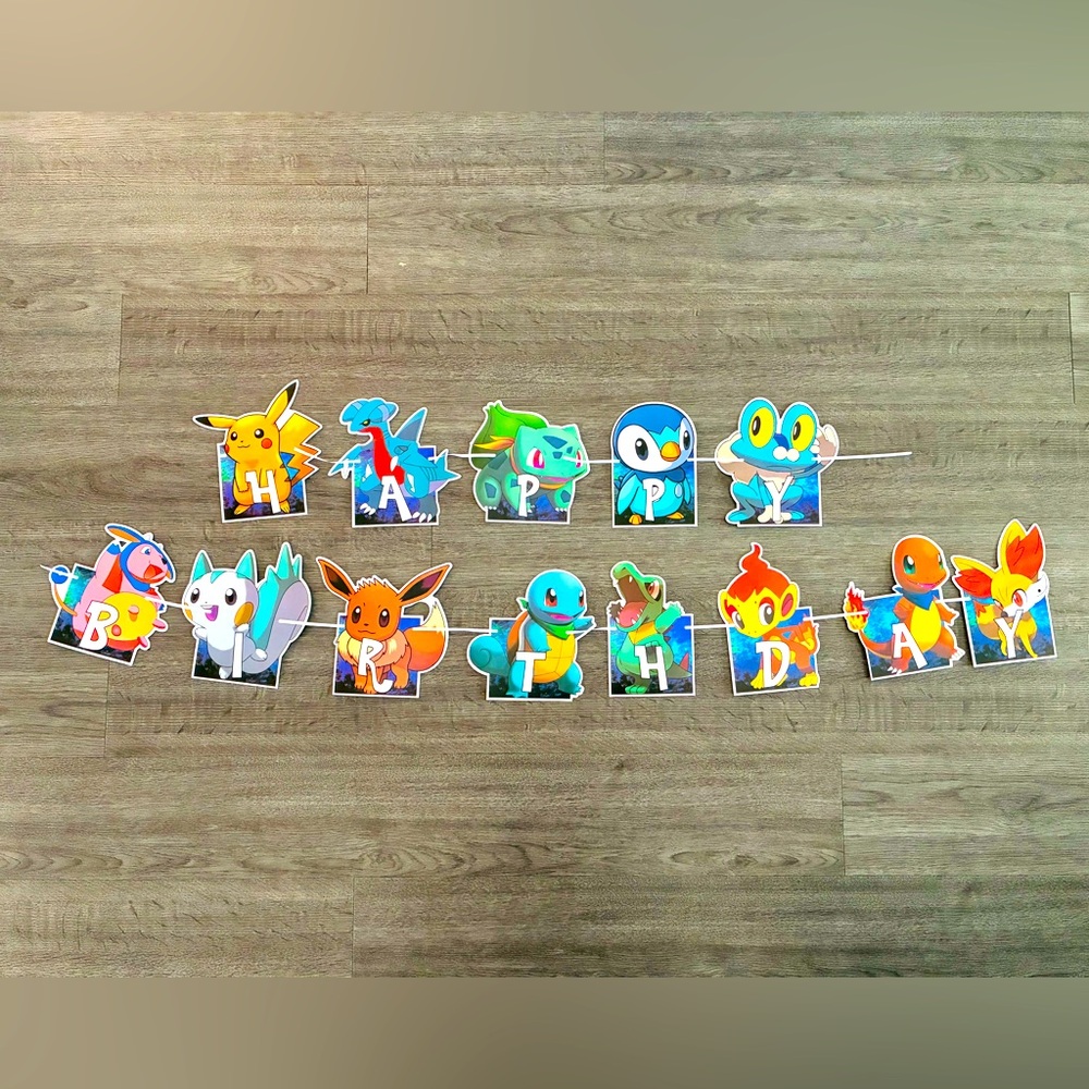 Pokémon Birthday Banner and 2 Balloons